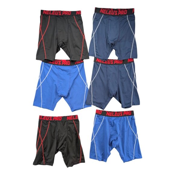 Neleus Pro Performance Compression Short Mens Blue Black LOT OF 6 Underwear Sz M - Picture 1 of 12